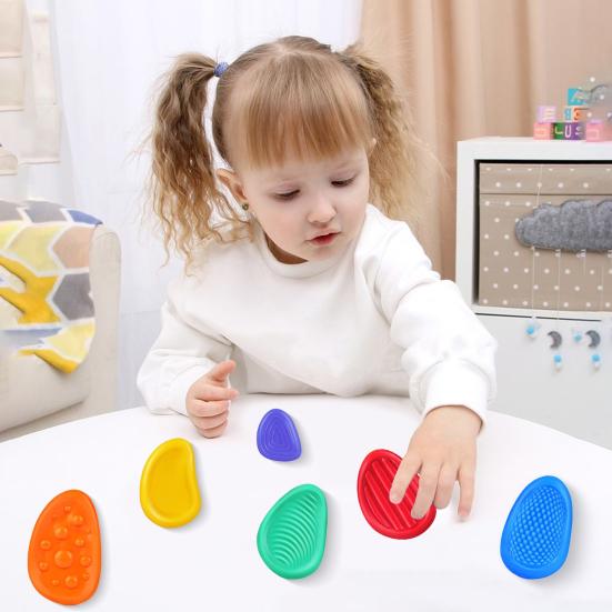 6Pcs/Set Kids Silicone Sensory Stone Toy Textured Worry Stone Concentration Aid Anxiety Stress Relieving