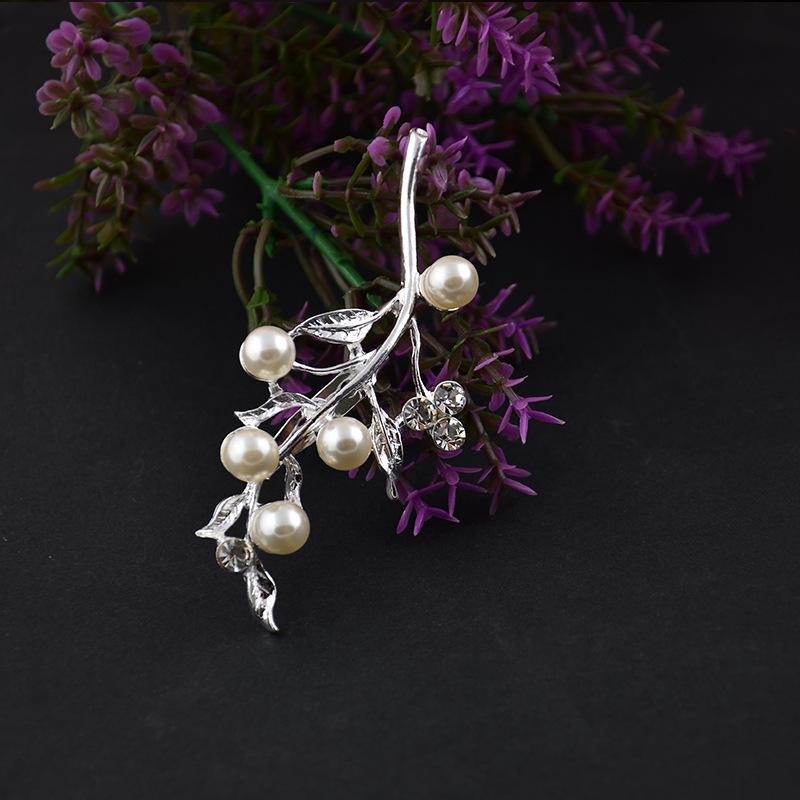 Жемчужная брошь, персонализированная креативная брошь из сплава со стразами в виде листа, женская брошь-аксессуар