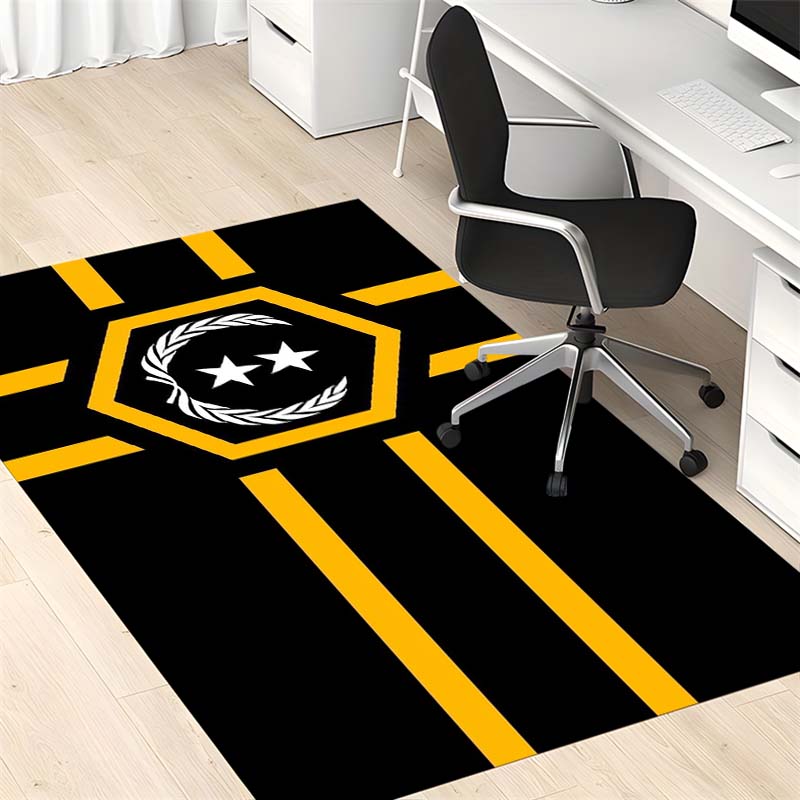 Black Background Yellow Stripes Hexagon Two Stars Emblem Area Rug, Non Slip Soft Floor Mat Living Room Bedroom Carpet