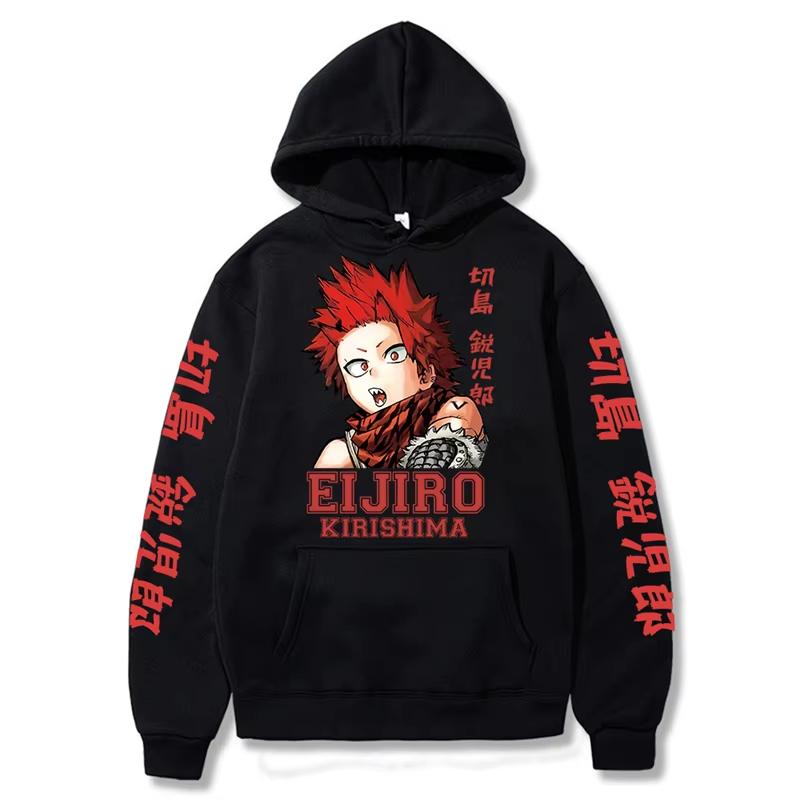 Kawaii Eijiro Kirishima My Hero Academia Мужская одежда Harajuku Толстовки Аниме Принты С капюшоном Осень Зима Уличная одежда