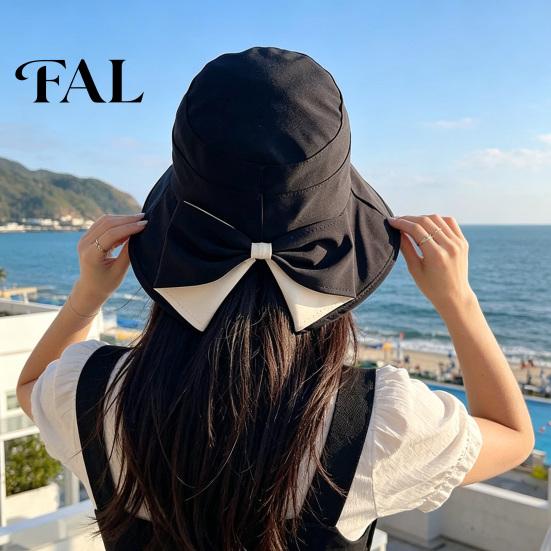 Wide Brim Hat for Sun Protection 2 Pcs Women's Bowknot Bucket Hat, UV Foldable Beach Beach, Hiking, Camping, Outdoor Packable Travel with Bow