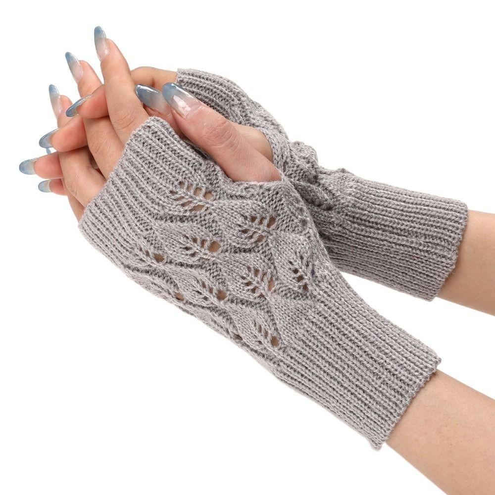 Leave  Cycling Anti-UV Half Finger Gloves Women Mittens Fingerless Gloves Knitted