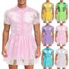 Men Sissy Maid Dress Ruffled Hem Puff Sleeves Bow Detail Sparkly Puffy Gown Lockable Crossdressing Costume