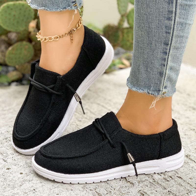 Дышащая джинсовая парусиновая обувь на шнуровке для женщин 2025 Осень Круглый носок Низкий каблук Кроссовки Мягкая подошва Нескользящая Вулканизированная обувь
