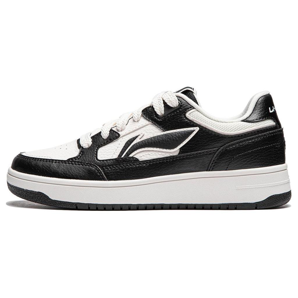 Li Ning Tian Ji Casual Versatile Thick Sole Height Increasing Non-Slip Wear-Resistant Low-Top Skate Shoes Women Sneaker White Black AGCU096-4