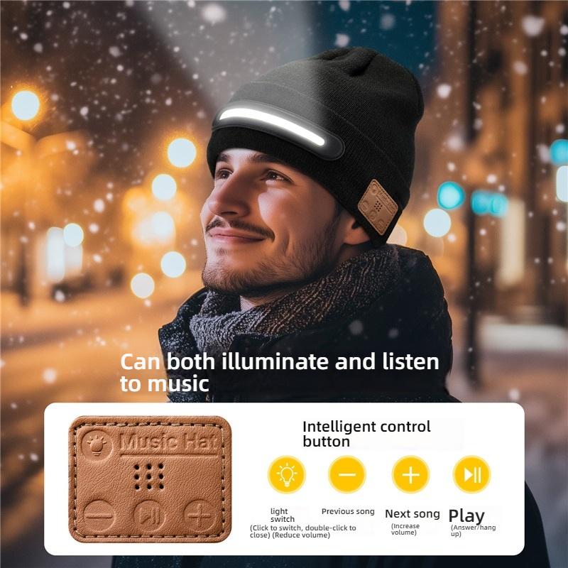 Беспроводная Bluetooth 5.4 Музыкальная Шапка-Бини со Светодиодным Фонариком, IPX5 Водонепроницаемые Стерео Наушники для Активного Отдыха на Открытом Воздухе