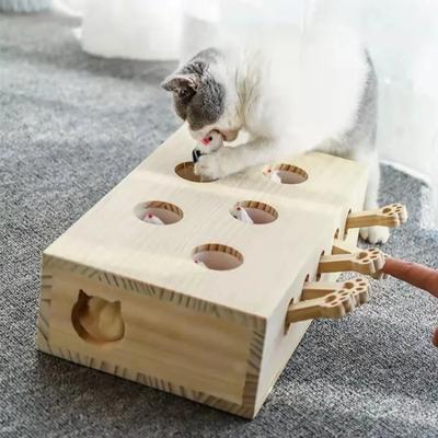 Забавная деревянная интерактивная игрушка для кошек - Лабиринт-головоломка для охоты с мышиными норками с 5 отверстиями, игрушки для ловли и кусания для кошек, практичные товары для питомцев