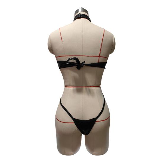 Женский сексуальный боди с глубоким вырезом на спине без рукавов кружево гладкое искусственное кожаное кольцо обруч декор