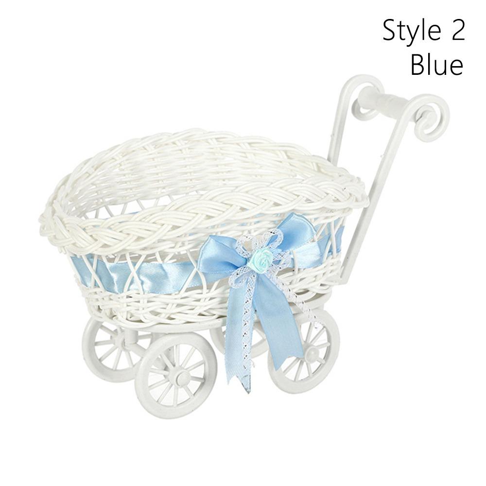 High Quality Hand-Woven Creative Small Cart 2 Styles Gift Imitation Rattan Woven Storage Flower Basket For Plant Home Wedding