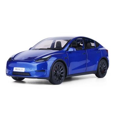 1:Литая модель электромобиля Tesla Model Y, масштаб 1:24 (Е.В.) Модель машины из сплава с инерционным механизмом - Синяя