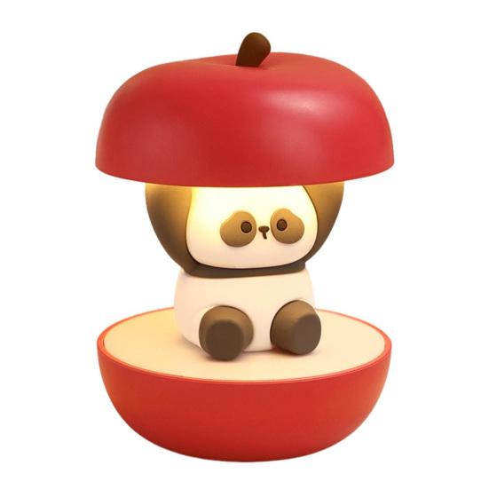 Яблоки Ночник Панда Перезаряжаемый от USB Светодиодная Прикроватная Лампа Атмосферный Свет Рождественский Фестиваль Милый Ночник для Декора Спальни и Стола