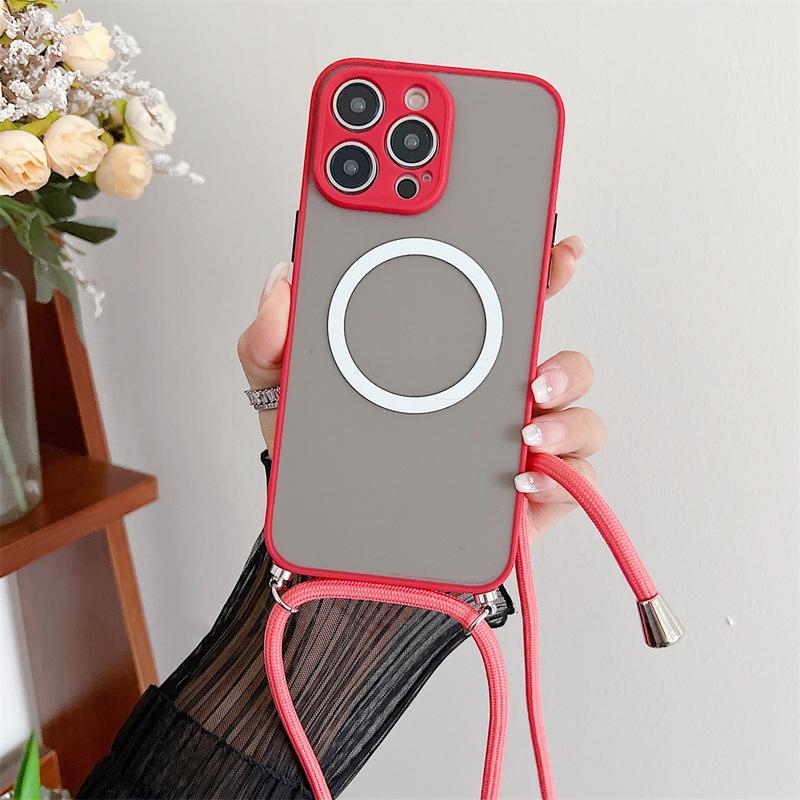 Crossbody Lanyard Phone Case For iPhone 15 14 Pro Max For Magsafe Magnetic Frosted Cover iPhone 13 12 11 14 Plus