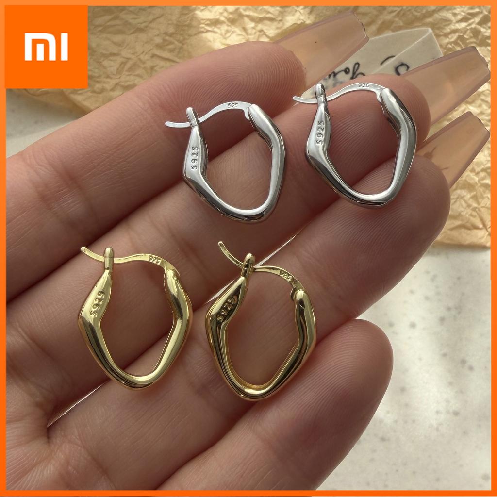 Xiaomi 925 Sterling Silver Vintage Earrings For Women Trendy Simple Gold Oval Earring Jewelry Prevent Allergy Party Accessories