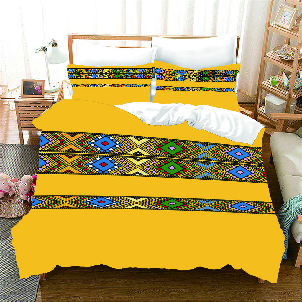 Ethiopian Eritrean Black Boho Paisley Polyester 3pcs Bedding Sets Single Double Bed Duvet Cover Set And 2pcs Pillow Cover