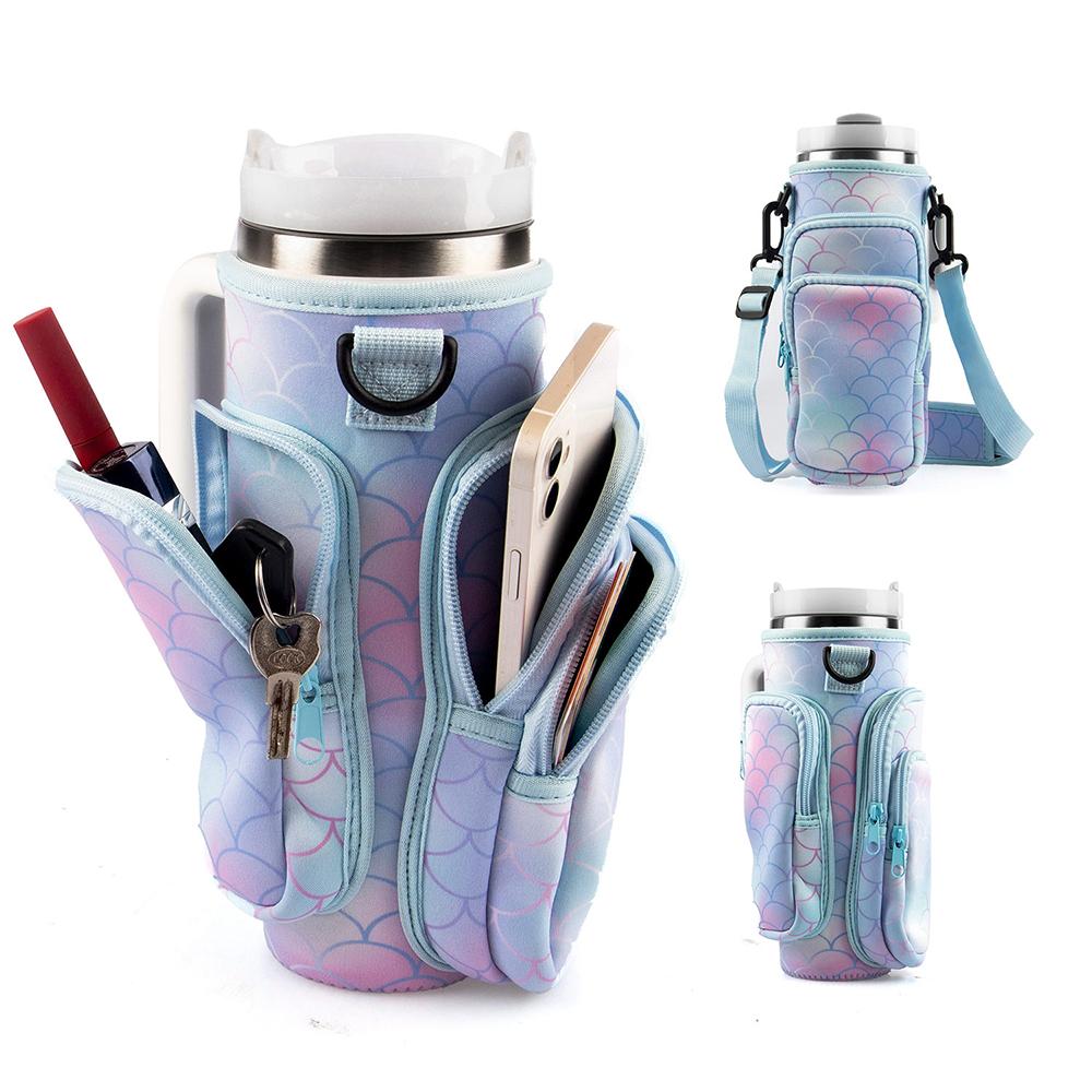 30oz/40oz Water Bottle Carrier Bag, Adjustable Strap Water Bottle Sleeve Canvas Durable Multi-compartment Pocket Bag