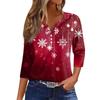 Women's T Shirt Christmas Print Button 3/4 Sleeve Daily Weekend Fashion Basic V- Neck Regular Top