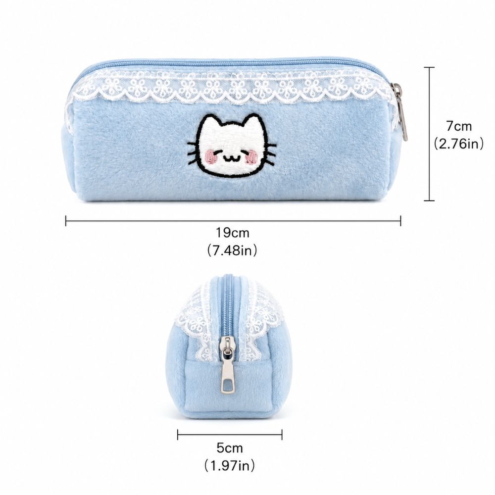 Plush Pencil Case Cat Embroidery Pencil Pouch Kawaii Stationery Pouch  School Supplies