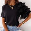 Women's Summer Simple Fashion Ruffle Short Sleeve O-Neck T-Shirt