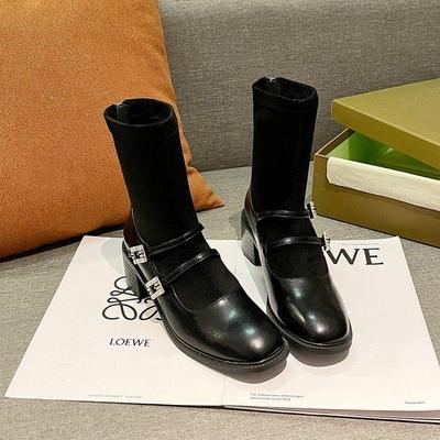 2025 Ретро Ботильоны-носки на массивном каблуке со стразами, высота 5 см, черные Мэри Джейн для мужчин