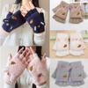 Finger Cute Embroidery Autumn Winter Mittens Warm Gloves Knitted Gloves Fingerless Flip Gloves