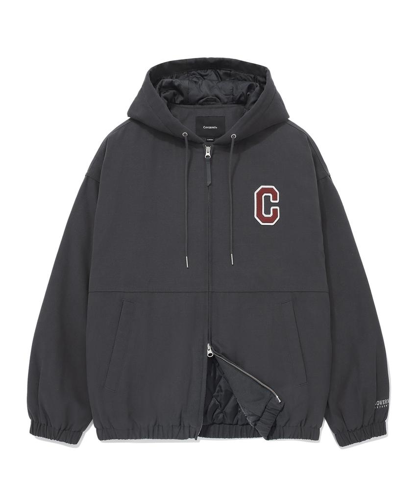 Covernat C Logo Heavy Oxford Hoodie Jacket Charcoal