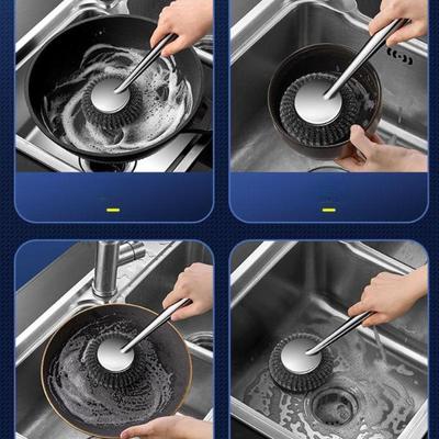Металлическая щетка для чистки кастрюль с ручкой для кухни и ванной