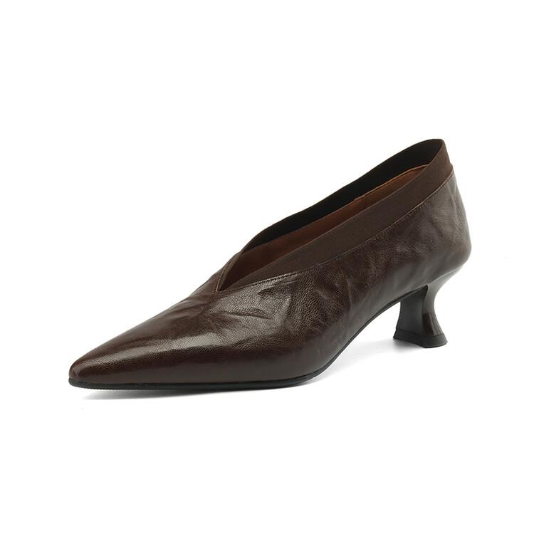 Мода Новые Весна Лето Натуральная Кожа Женская Обувь Мода Острый Носок Женские Туфли-Лодочки Высокий Каблук Zapatos Mujer Женская Обувь Коричневый