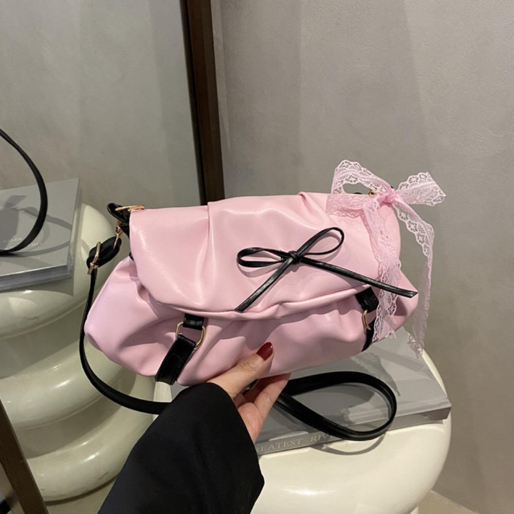 Сумка подмышку из ПУ кожи в стиле балеткор, плиссированная, с бантом и кружевом, Y2k, сумки на плечо, для девочек/женщин