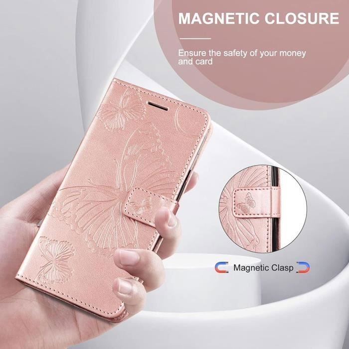 Coque - PROSHOP - pour Samsung Galaxy S22 - Cuir Synthétique - Élégante - Rose - 2 Verres trempés