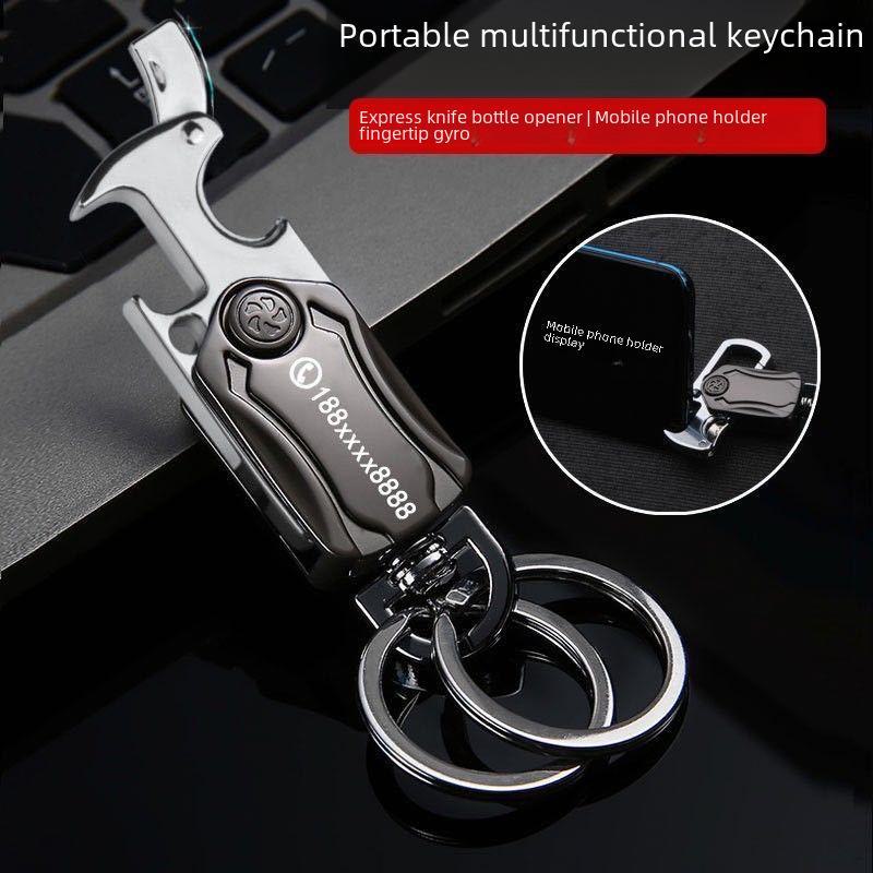 3-in-1 Car Accessories Fidget Spinner Keychain & Bottle Opener for Men's Waist - Key Ring