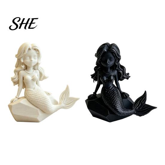 Niche Atmosphere Decoration 3D Printed Mermaid Action Figure, Dark Gothic Style Figurine with Matte Black Finish, Movable Joints Minimalist Sculpture