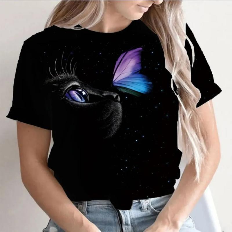 Модная женская футболка с круглым вырезом, с коротким рукавом, 3D цветная печать