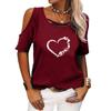 Women Casual Off Shoulder T-shirt Summer Short Sleeve Top Ladies Fashion Round Neck Printed Tee Shirt Pullover Loose T-shirt