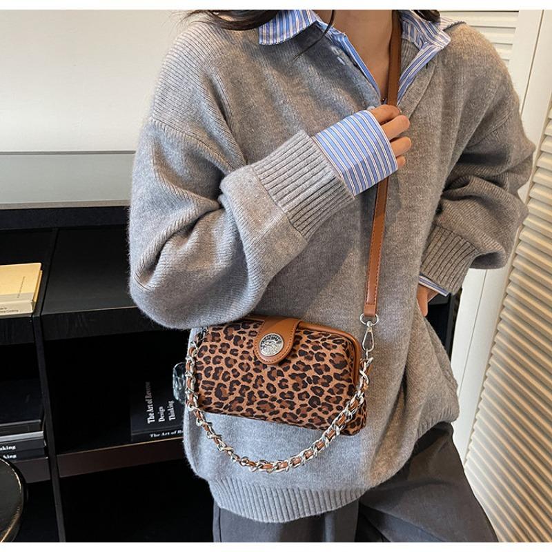 Маленькая сумка с леопардовым принтом женская осенне-зимняя универсальная новая ретро сумка-мессенджер модная цепочка сумка-подушка