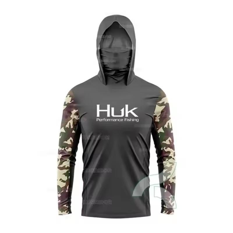 HUK Fishing Shirts Long Sleeve Hooded Face Cover Jersey Lightweight Sun Protection Anglers