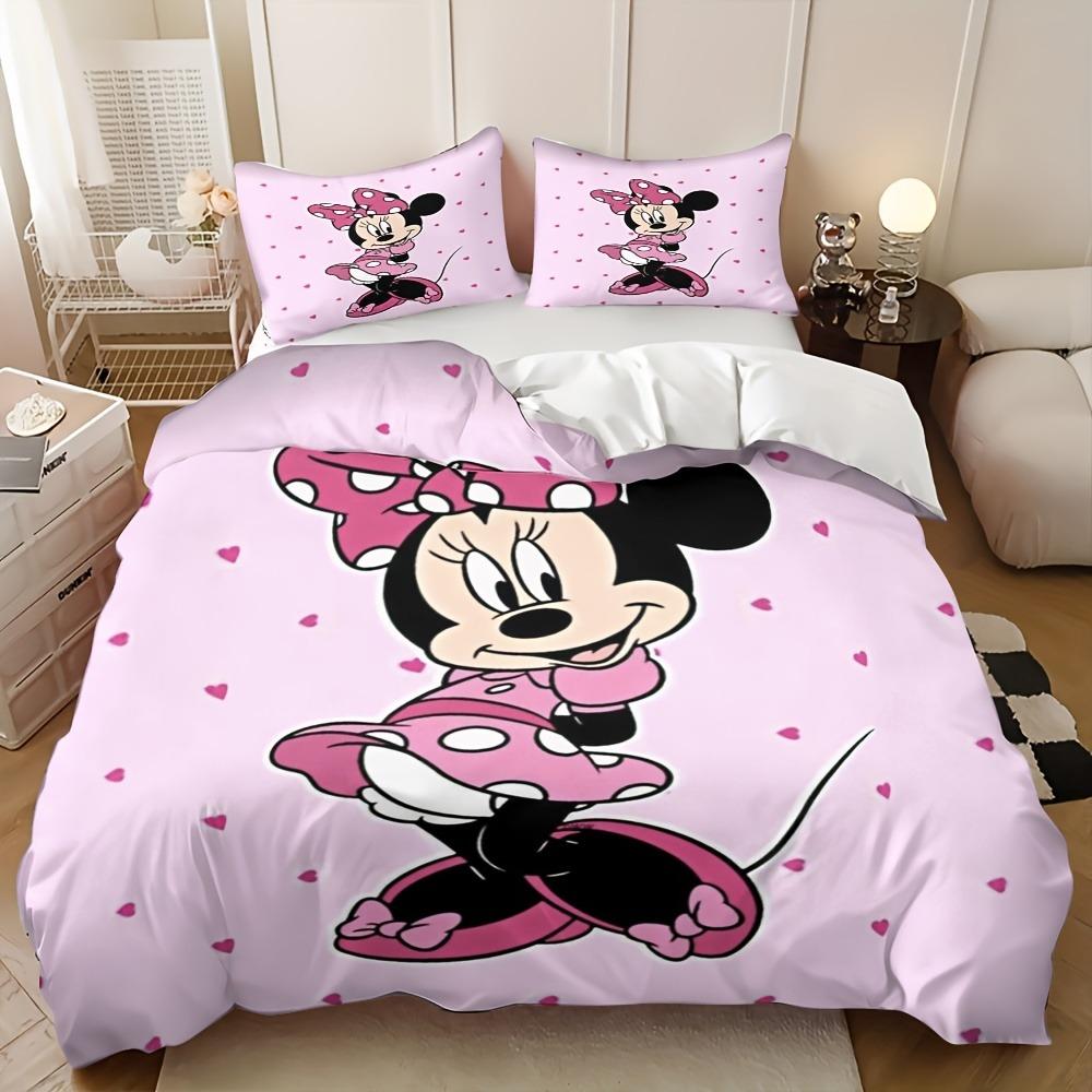 Minnie Mickey Bedding Set Duvet Cover Movie Character Bed Set Soft Microfiber Cover for Kids Teens Home