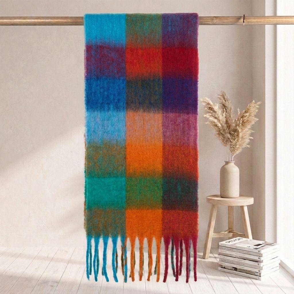 | Imitation mohair plaid scarf | Autumn and winter warm AC grid | Support LOGO customization
