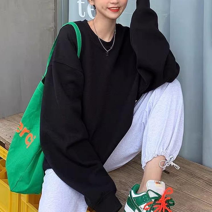 Осенне-зимний круглый вырез большого размера свободный женский парный свитер с длинным рукавом с подкладкой