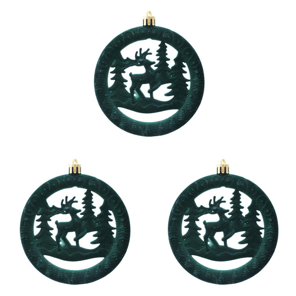 Pack Of 3 Flocked Round Christmas Tree Ornaments Velvety Soft Texture Multi Scene Holiday Hanging Decorations For Xmas Party Home