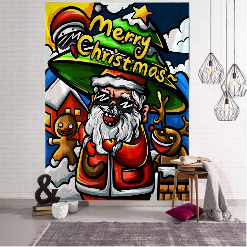 Christmas Decorative Tapestry Red Santa Claus Christmas Tree Fireplace Art Wall Hanging Home Holiday Wall Blanket Tapestries