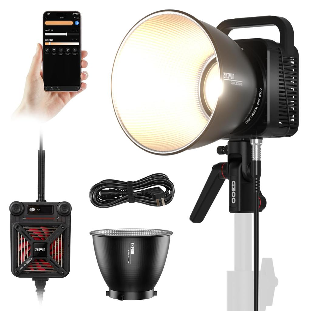 Flagship ZHIYUN MOLUS G300 300W LED Video Max 500W Photography 65100 Lux Compact Bowens Mount [Official Store] Light, Light, Bi-Color 2700K-6500K, @