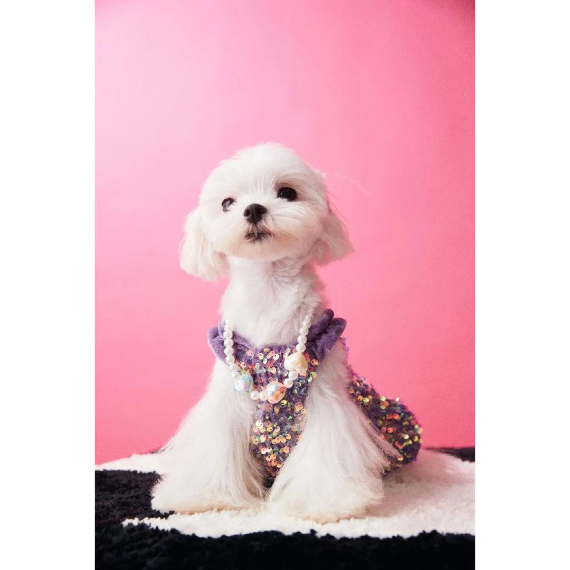 High-end Purple Sequin Velvet Pet Dress Sparkly Sleeveless Puppy Ball Gown Elegant Dog Cat Party Costume for Wedding Birthday