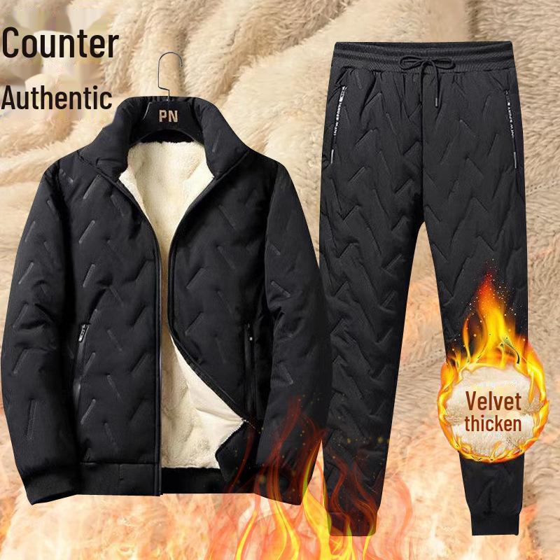 Мужской зимний комплект из хлопкового пальто и брюк - утепленная куртка-пуховик, овечья шерсть, для людей среднего и пожилого возраста.