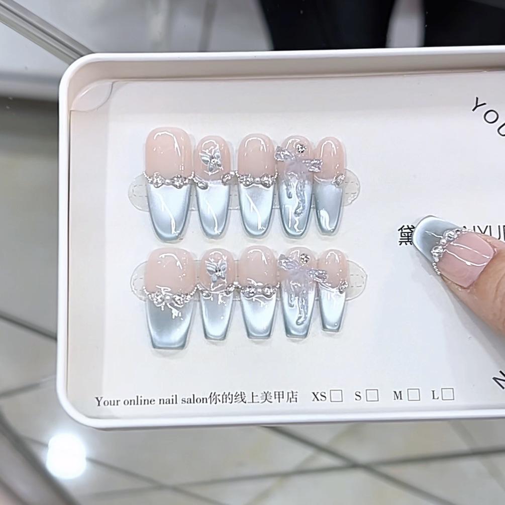 Pure Hand-dressed Armor Spring and Summer New Summer Blue Sea Ice-transparent Cat Eye Pure Lustful Temperament Nail Patch