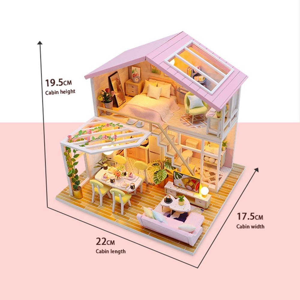 LED Light DIY Wooden Dollhouse Furniture Included Craft Dollhouse Hobbyists