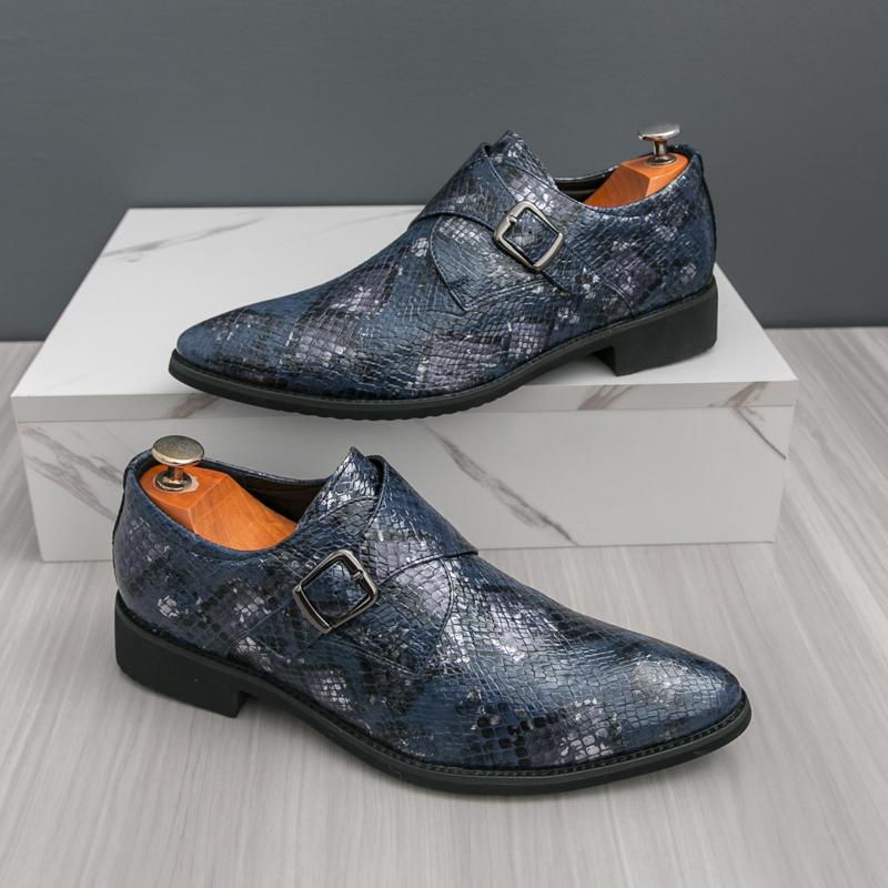 Fashion Luxury New Designer Snakeskin Patent Leather Buckle Formal Shoes For Men Dress Wedding Prom Homecoming Monk Strap Loafers