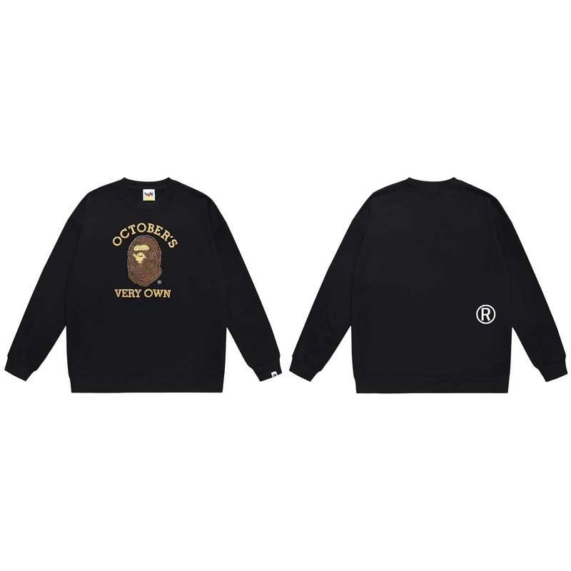 BAPE-Style Heavyweight Cotton Crewneck Sweatshirt Mens Oversized Streetwear Pullover Fall