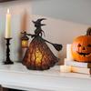 Halloween Witch Lamp Handcrafted Gothic Small Stained Glass Witch Figurine with Warm Light Desktop Standing Night Light for Home Shelf Mantel Decor
