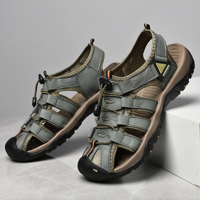 Новые мужские сандалии из коровьей кожи, летние дышащие кроссовки для ходьбы для мужчин, спортивная обувь для отдыха на открытом воздухе, нескользящая обувь, повседневная обувь, большой размер 48