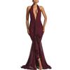 2026 European & American Mesh Patchwork Elegant V-Neck Halter Backless Hip-Hugging Maxi Dress